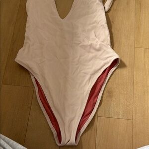 Cream and Pink Bodysuit One Piece swimsuit